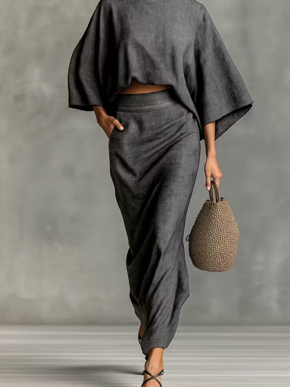 Chic Grey Cotton Linen Set